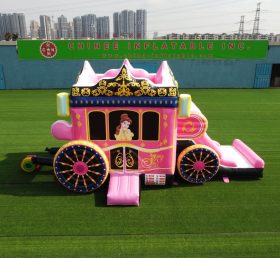 T5-672 Disney Pink Princess Carriage Combined Trampolin dan Slide Party Event