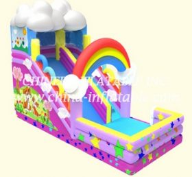 T8-1494 Rainbow Jumping Castle Inflatable Slide dengan Slide