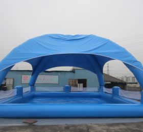 Pool2-558 Kolam renang tiup biru besar dengan tenda