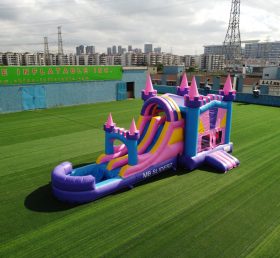 T8-3344 Inflatable Castle menggabungkan dua jalur air slide acara pesta luar ruangan anak-anak melompat kastil