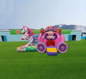 T2-4421 Unicorn Princess Carriage Inflatable Castle and Slide
